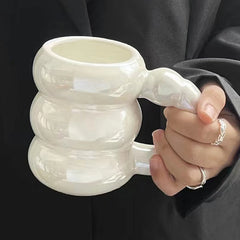 YICKYUE  -  Pearl Ceramic Mugs Coffee Cups Korea Style Designer Circle Bubble Coffee Cups Breakfast Milk Juice Tea Handle Cup No Microwave