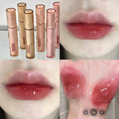 YICKYUE  -  Mirror Water Lip Gloss Iced Tea Lip Glaze Sexy Red Glass Lip Oil Liquid Lipstick Waterproof Moisturizing Matte Lip Balm Makeup