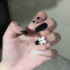 24pcs Super Long Ballerina False Nails Bow Decal Detachable with Star Heart Design Nail Wearable Coffin Fake Nails