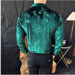 Hearujoy Korean Style Elastic Velvet Shirt For Men Spring  Autumn Long Sleeve Slim Fit Tops Fashion Vintage Shirts Barber Nightclub