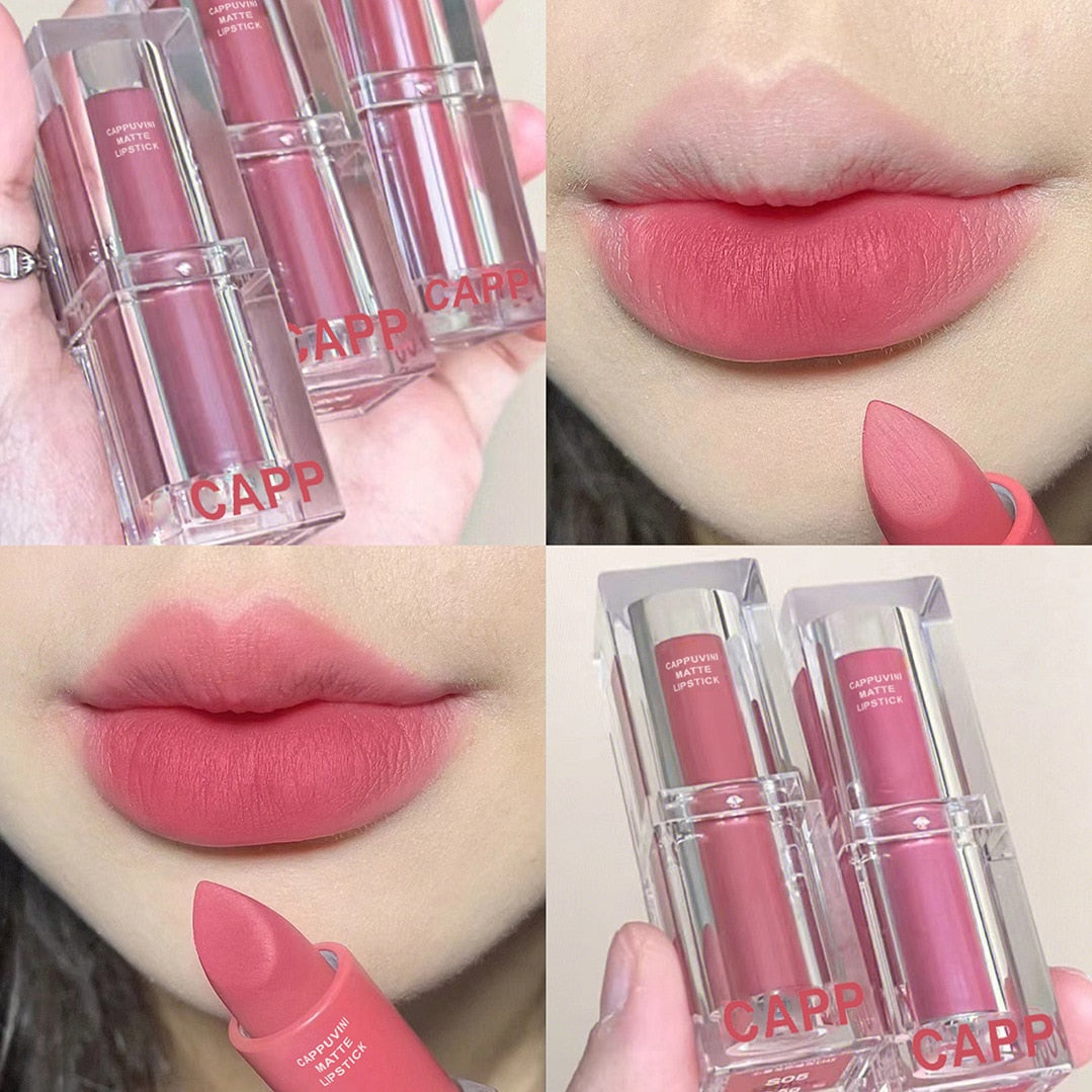 Yickyue  6 Color Transparent Acrylic Matte Lipstick Waterproof Long Lasting Lip Stick Sexy Red Pink Velvet Nude Lipsticks Women Cosmetics