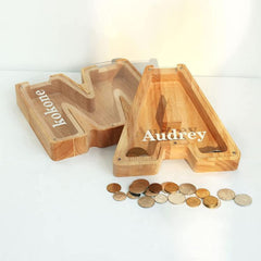 Wooden Piggy Bank Saving Money Box 26 Letters of The Alphabet Transparent Money Jar Coin Bank Desk Decoration Artcraft Ornaments