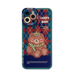 Lucky bear Rhomboid cute phone case for iphone 12 mini x xr 11 13 pro max xsmax 7 8 plus silicone soft cartoon lovely conque