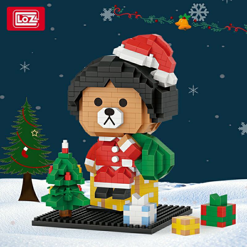 Santa Claus Coat Tree Gifts DIY Mini Diamond Blocks Bricks Building Toy for Children LOZ Animal World Christmas Bear 2PCS no Box