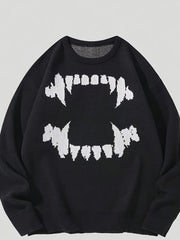 Hearujoy Men's Fashionable Teeth Pattern Knit Sweater - Round Neck, Long Sleeve, 100% Viscose Pullover for Casual Wear in Spring/Autumn - Machine & Dry Clean Safe