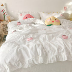 Yickyue Kawaii Peach  Bedding Set For Home Cotton Pink Twin Full Queen Size Cute Double Bed Sheet Pillowcase Duvet Quilt Cover