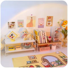 Yickyue Desktop Shelf Wrought Iron Wooden Desk Small Shelf Storage 2layers Student Desk Cosmetics Stationery Finishing Rack Organizer