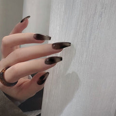 24pcs Stiletto Press on False Nails Transparent Black Glazed Ballerina Wearable Full Cover Acrylic Finished Fake Nails