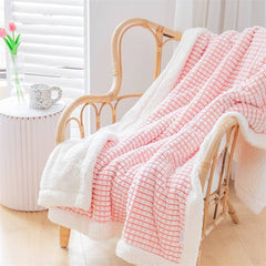 Yickyue Simple Modern Double-layer Lambskin Blanket Ins Korean-style Plaid Thickened Warm Sofa Nap Blanket Skin-friendly Soft Shawl