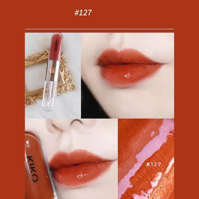 YICKYUE  -  Double Head Mirror Lipstick Moisturizing Transparent Gloss Cherry Red Double Touch Lipstick Retro Red Long-lasting Lip Gloss