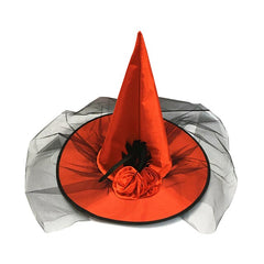 Witch Hat with Lace Mesh Rose and Feather Creative Halloween Costume Props for Festival Party Masquerade NSV