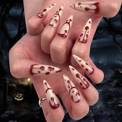 YICKYUE  -  Terror Bloody Knot Gothic Red Halo Dyeing Pointed False Nails Halloween Detachable Finished Fake Nails Press on Nail with Glue