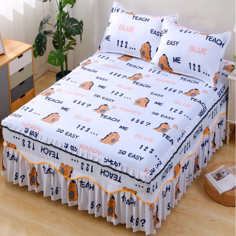 New Arrival 3pcs Set Soft Sanding Anti-slip Bedspread 1pc Bed Skirt+2pcs Pillowcase,  King Queen Size Soft Smooth Bed Cover