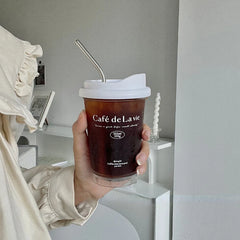 YICKYUE  -  Korean White Letter Coffee Cup Transparent Plastic Water Cup Accompanying Car Cup Coffee Mug Drinking Glasses