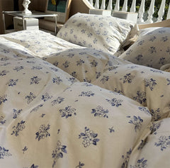 YICKYUE  -  Romantic pastoral flower blue bedding set,twin full queen king floral knit cotton home textile bed sheet pillow case quilt cover