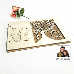 Yickyue 10/20/30/40 Pages Wedding Guest Book Wedding Signs Wood Wedding Signature Guest Book Mrs Mr Photo Frame Wedding Decoration