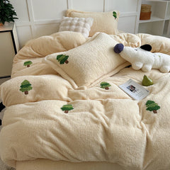 YICKYUE  -  New Embroidered Teddy Velvet Bedding Set Winter Warm High-end Soft Warmth Duvet Cover Set with Sheet Quilt Cover and Pillowcases