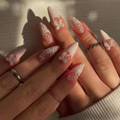 YICKYUE  -  24pcs almond nails, press nails, artificial nails, Y2K nails, acrylic nails, for women and girls daily wear, reusable, removable