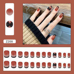 24pcs/box Detachable Fake Nails Set French Butterfly Full Nail Art Tips Short Square Nail Artificial False Nails Tips