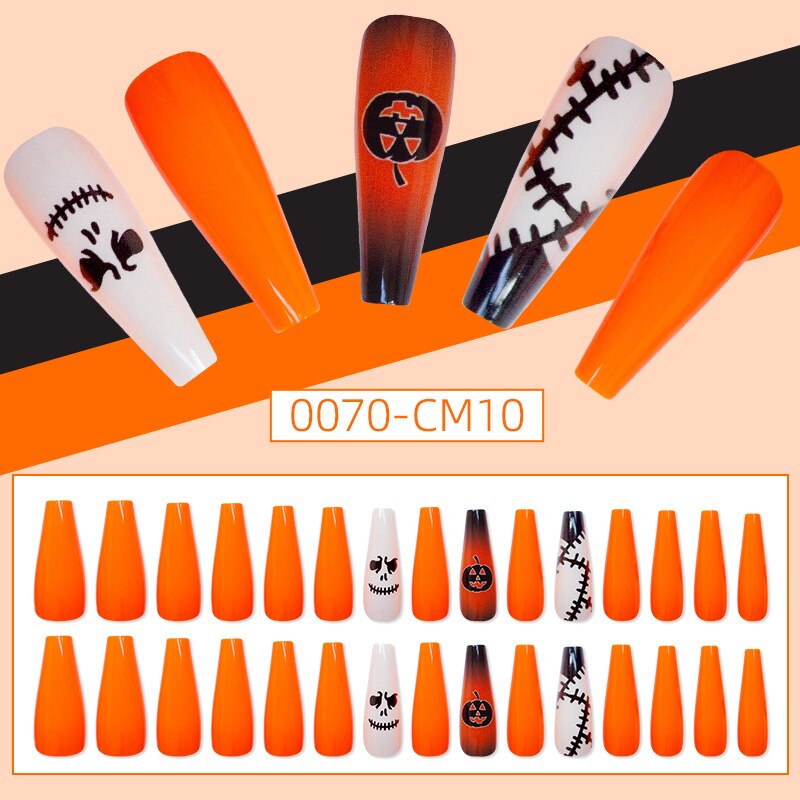 30Pcs/Box Artificial Halloween Pattern Nail Seamless Removable Fake Nails Capsul  Super Long Ballerina Press on Nails Tip