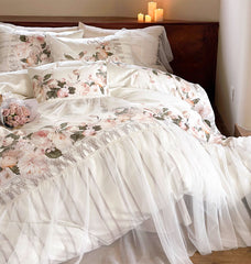 YICKYUE  Elegant romantic pastoral flower bedding set,full queen king fairyfair flounce home textile bed sheet pillow case quilt cover