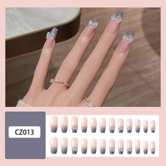 24Pcs Gradient Blue False Nails Glitter Long Ballet Nails for Women Girls Easy Tear Not Fall Salon Finger Toes DIY Press on Nail