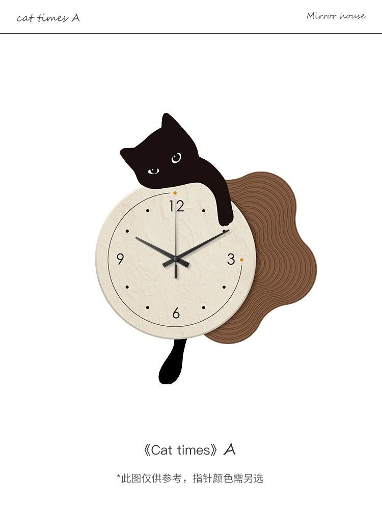 Yickyue Cats Kawaii Wall Clocks Stylish Nordic Cute Modern Clock Wall Background Quartz Classic Funny Reloj De Pared Home Decor Interior