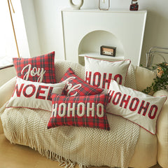 Yickyue  New Christmas Decoration Cushion Cover Plaid Print Letter Embroidery Pillow Case Christmas Decorative Pillows for Sofa