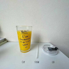 Visual Effect Full Score Vlog Shooting Simple French Letters Straw Glass Water Cup Milk Cup Coffee Cup Large Capacity