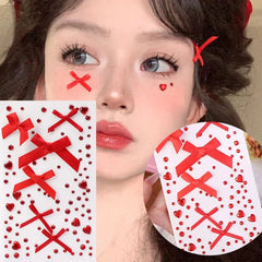 YICKYUE  -  Rhinestones Red Pink Bow Tattoo Sticker DIY Self Adhesive Face Stickers Pearl Gems Temporary Tattoo Sticker Party Festival Decal