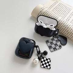 Cool black pearl pendant smiley soft silicone earphone case for apple airpod pro 1 2 3 charging box wireless bluetooth cover