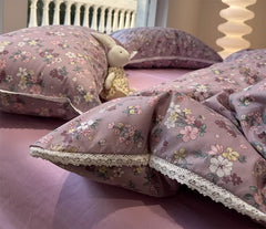 YICKYUE  -  Romantic purple floral lace bedding set,twin full queen king sweet flower cotton home textile bed sheet pillow case quilt cover