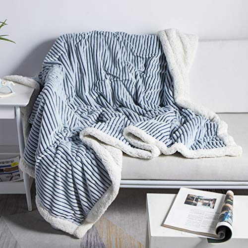 Flannel Blanket for beds Fleece Blanket Reversible Soft Fuzzy Plush Fluffy Blanket Warm Cozy Striped for Winter for  Sofa Chair