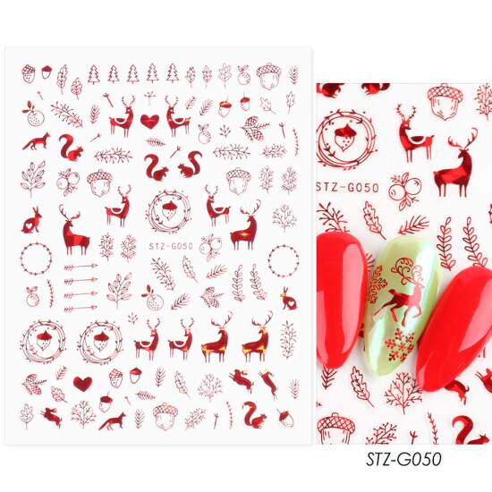 3D Rose Gold Nail Stickers Snowflakes Red Christmas Gifts Nail Art Decals Sliders Glitter Foils Winter Decorations TRSTZG050-058