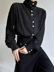 Hearujoy Wrinkle Texture Sensation Shirts For Men Stand Collar Long Sleeve Loose Top Spring Autumn Vintage French Fashion Casual Shirt