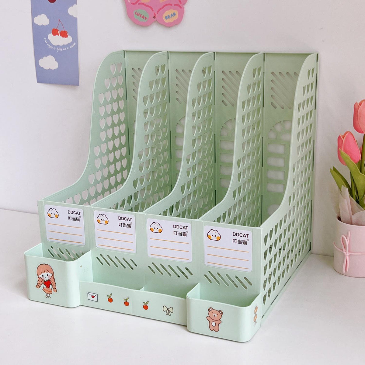 Yickyue Desk Organizer File Tray Desk Book Stand Office Desk Book Storage Box Bookends Creative Book Shelf Stationery Organizer
