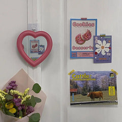 Yickyue Korean Heart Shape Mirror Ins Style Wall Mounted Desktop Dual Purpose Small Makeup Mirror Decoration Portable Creativity Gift