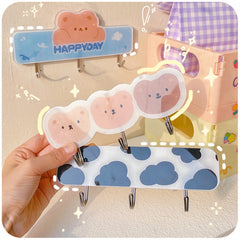 Wall Hook Heavy Strong Kawaii Self Adhesive Hook Seamless Cute Sticker Hook Storage Organizer Punch-free Wall Velcro Desk Set