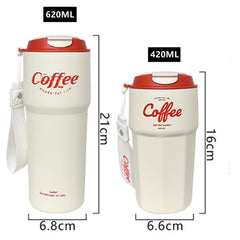 420ml/620ml Portable Stainless steel 304 Coffee Mug With Rope New Fashion Thermos Mug Travel Thermal Cup For Gifts