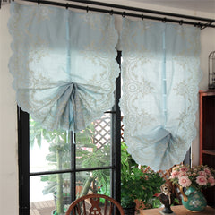 YICKYUE  -  Free Shipping Elegance Purdah Embroidery Shades Lifting Valance Balloon Romantic Shades Finished Fan Draw Ribbon Short Drapes