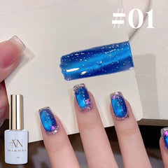 YICKYUE  -  12ML 1-12PCS Blue Red Glass Bead Promordial Qi Sparkling Water Cat Eye Magnetic Gel Nail Polish Summer Nails White Nails
