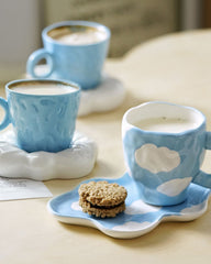 Hand Painted Could Mug and Sauser