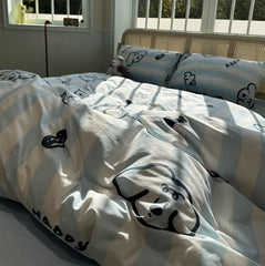 YICKYUE  -  Fashion cute cartoon dog blue stripes bedding set kid teen,twin full queen cotton home textile bed sheet pillow case quilt cover