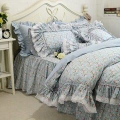 New Plaid print bedding set lace ruffle duvet cover 100% cotton cute bed set Embroidery bed sheet Luxury bedding set Home Linens