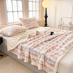 YICKYUE  -  Fashion Entry Luxury Teddy Velvet Rabbit Blanket Thickened Lunch Break Air Conditioning Blanket Modern Simple Household Blanket