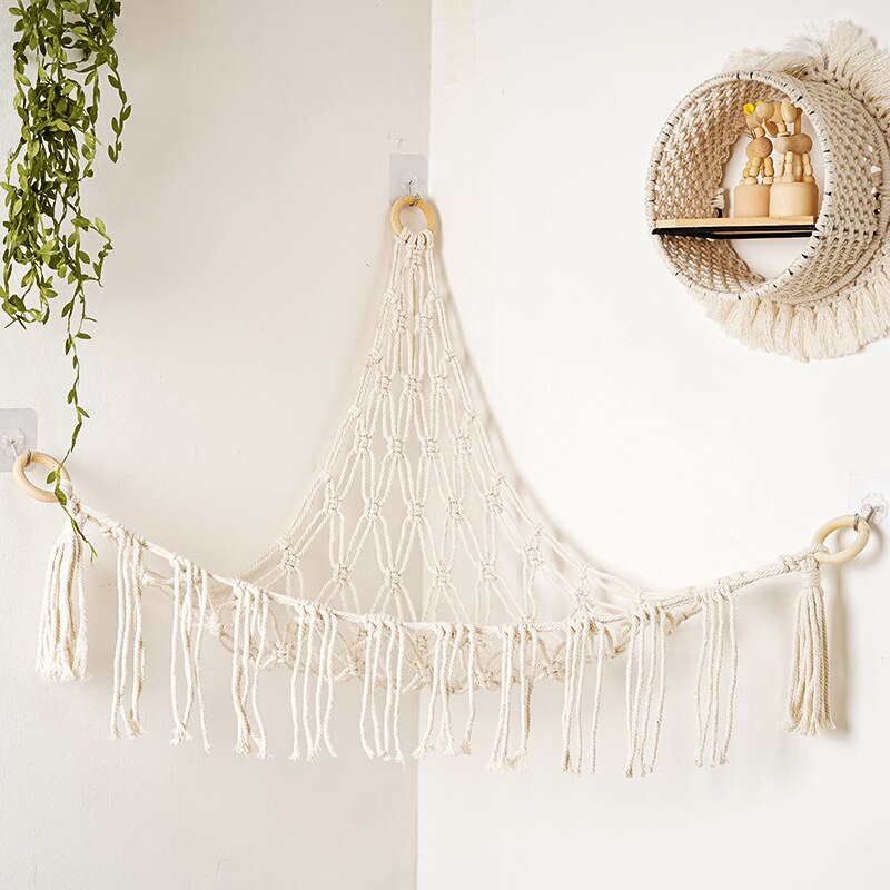 Animal Toy Macrame Shelf Wall Hanging Large Macrame Toy Hammock Organizer Display Holder Net for Kids Bedroom Nursery Decor