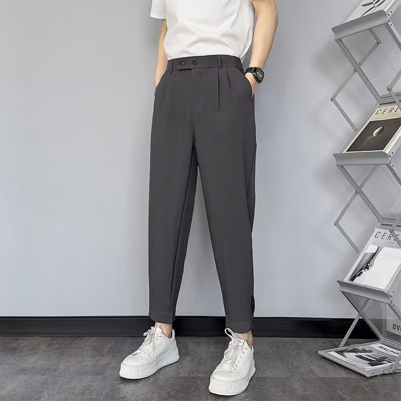 Hearujoy Korean Cropped Pants For Men Fashion Casual Suit Pants Solid Slim Fit Straight Trousers Spring Summer Trend Youth Pant Plus Size