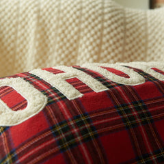 Yickyue  New Christmas Decoration Cushion Cover Plaid Print Letter Embroidery Pillow Case Christmas Decorative Pillows for Sofa
