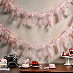 YICKYUE  12pcs Elegant Pink Bow Garland - Princess-themed Party Decorations for Birthdays, Valentines and Weddings - Polyester Fabric, No Power, No Feathers, Perfect for Shelves, Wall and Background Decorations, Princess Party