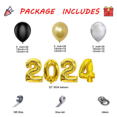 YICKYUE  -  Happy New Year Eve Party Decorations Black Silver Fringe Curtain Backdrop Golden Balloons 131PCS Balloons Garland Arch Kit